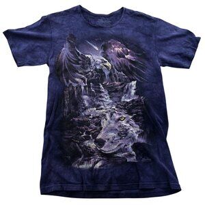 The Mountain Wolf & Eagle Graphic Purple Tie-Dye T-Shirt 100% Cotton Size Small